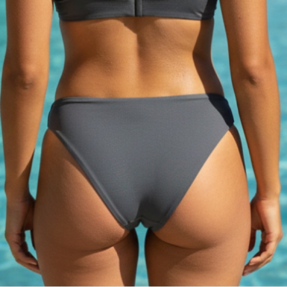 SKIMS Recycled Swim Mid Waist Bikini Bottoms color Gunmetal sz L NWT - Picture 2 of 9